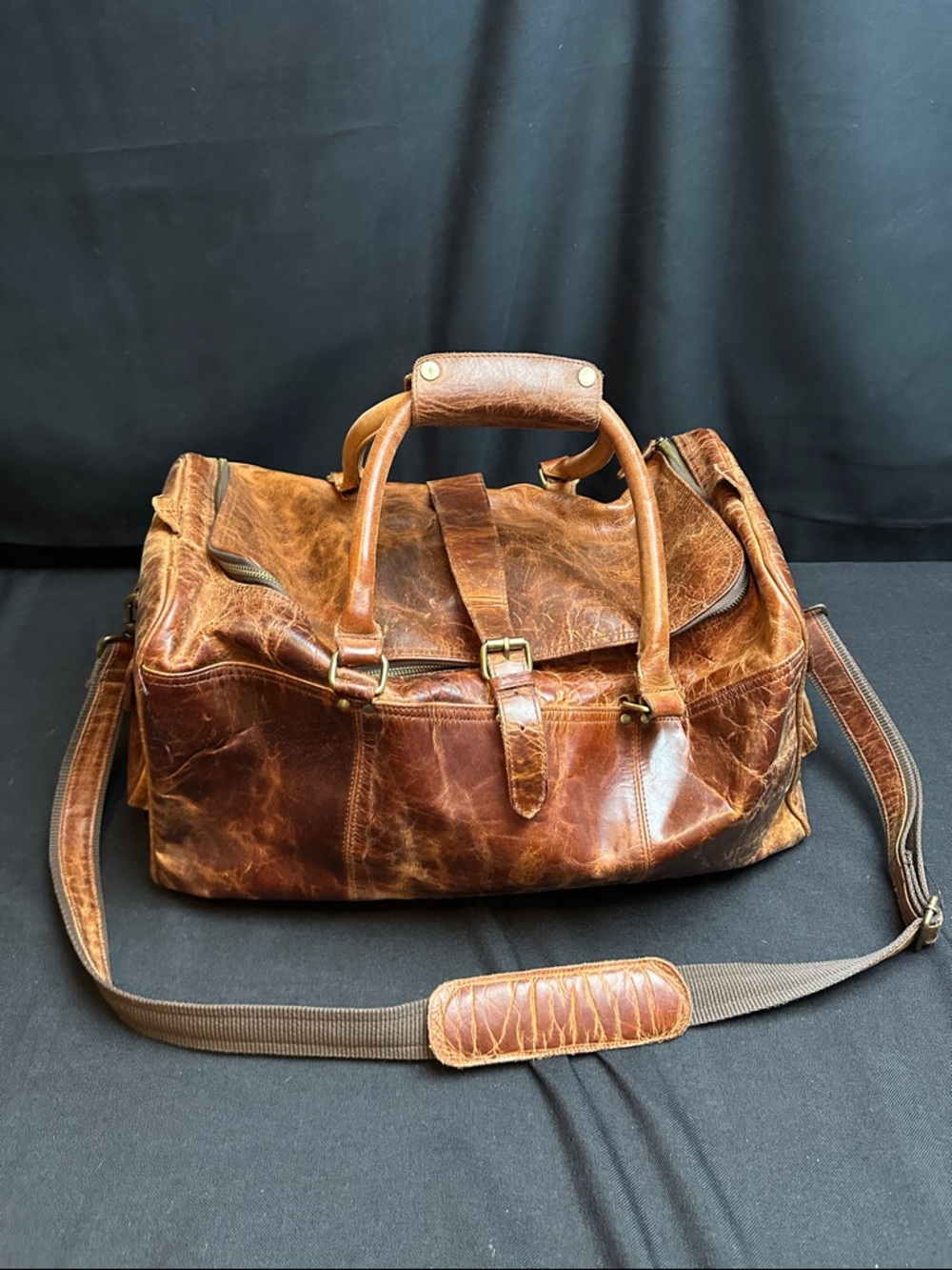 Classic Brown Leather Weekender Duffel Bag - Men - Picture 6 of 12
